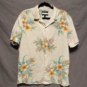 Banana Republic Mens Linen Blend Short Sleeve M Hawaiian Floral Shirt